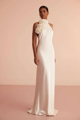 Isabel Halterneck Floral Applique Maxi Dress